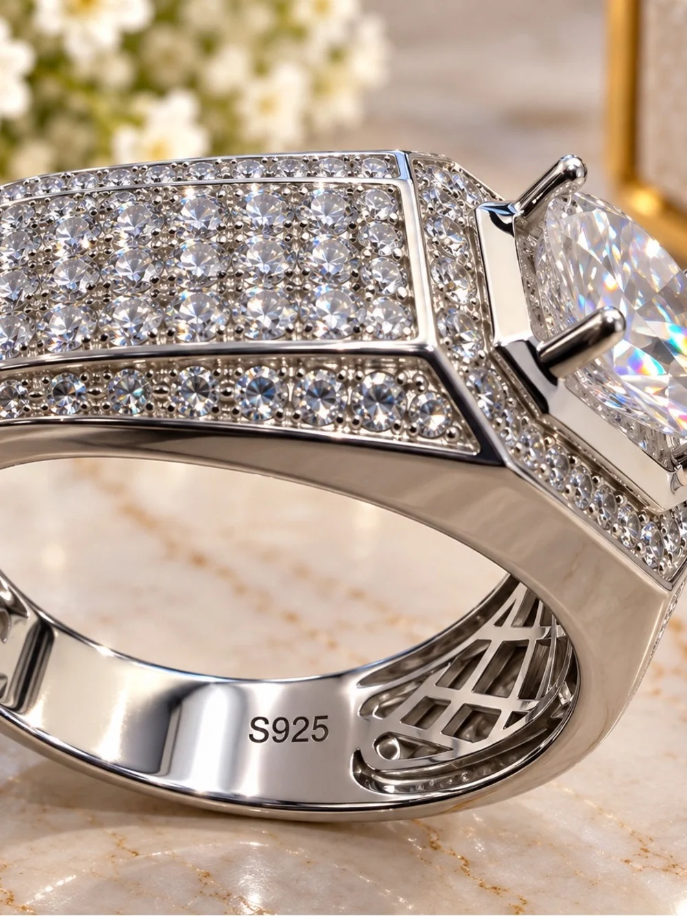1-6 CT Men's Moissanite Engagement Ring Sterling Silver